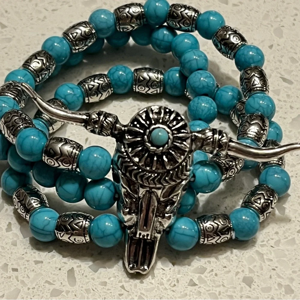 Multi-Layer faux Turquoise‎ Beaded Boho Style Necklace